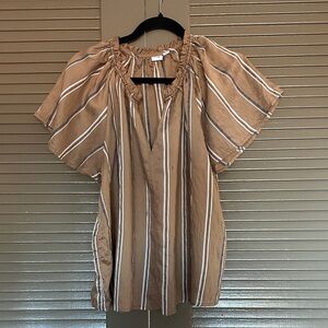 GAP Tan Blouse with White Stripes